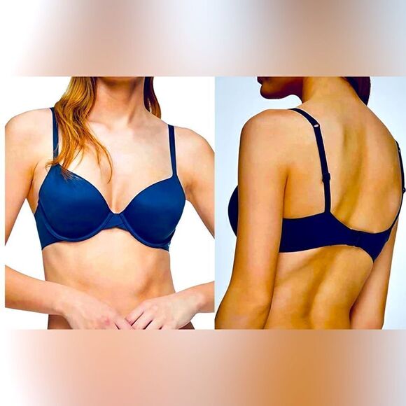 Calvin Klein Perfectly Fit Lightly Lined T-Shirt Bra Memory Touch Navy Size 30C - Picture 1 of 8